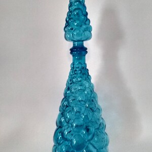 Vintage Italian Bubble Bottle Empoli Wine Teal Art Glass Decanter