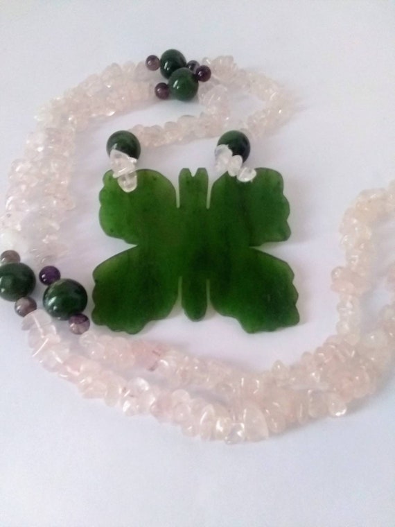Vintage Jade Butterfly Necklace Boho Amethyst Fes… - image 9