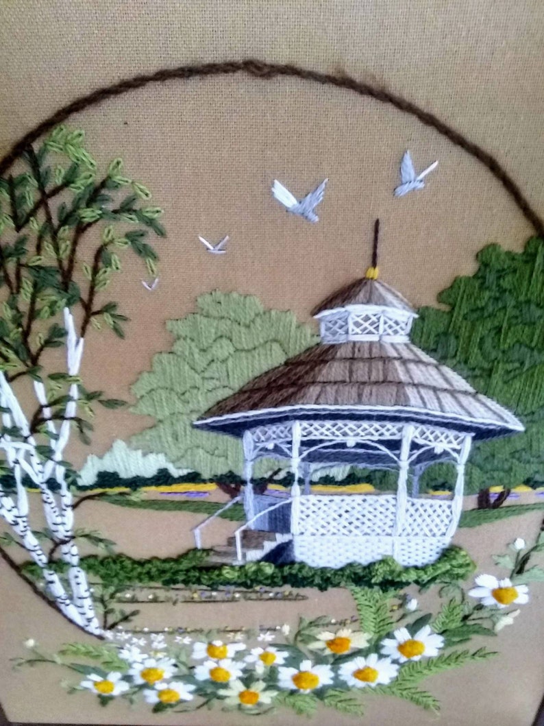 Kit Broderie Crewel Sunset Designs 1979 - Cascade Et Bouleaux - Vintage Rare #838