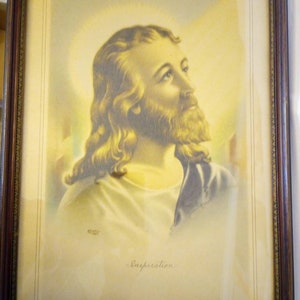 1942 Jesus Lithograph McConnell &quot;Inspiration&quot; Framed Print Signed Mid Century Religious Art