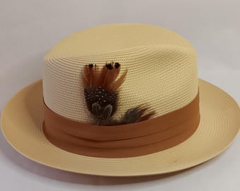 Dobbs Fifth Ave. 1950s Straw Fedora. New in Box! Vintage Hat. Size