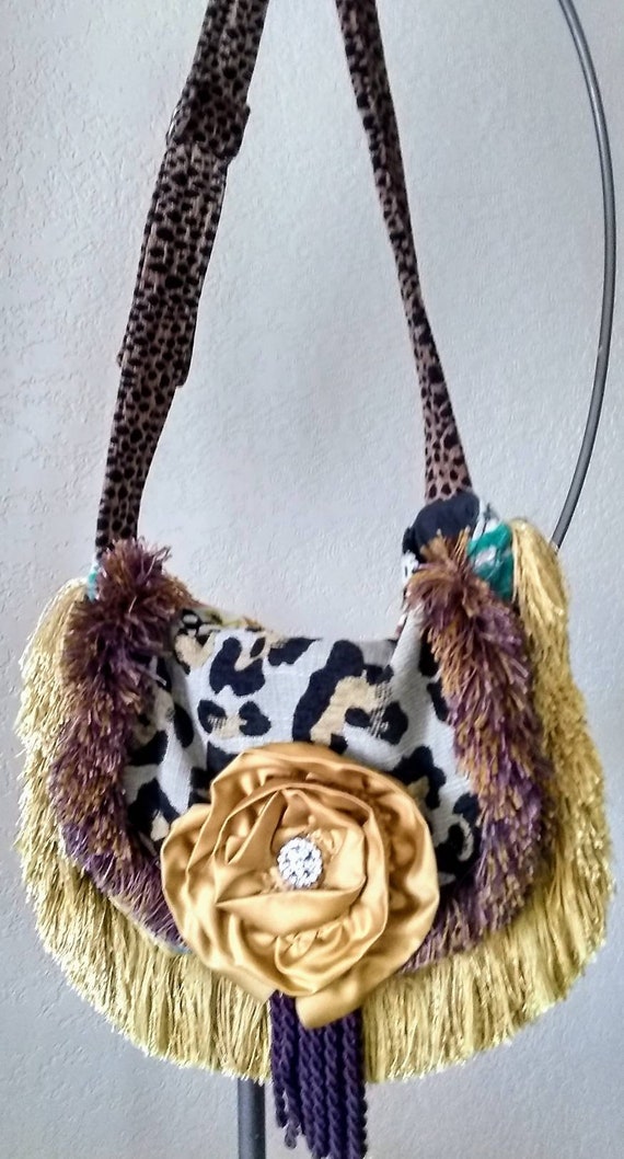 Unique Tapestry Bag Purse Leopard Fringe Boho Hipp