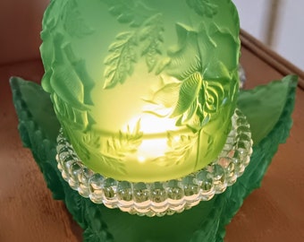 L. G. Wright Fenton Green Rose Fairy Lamp RARE