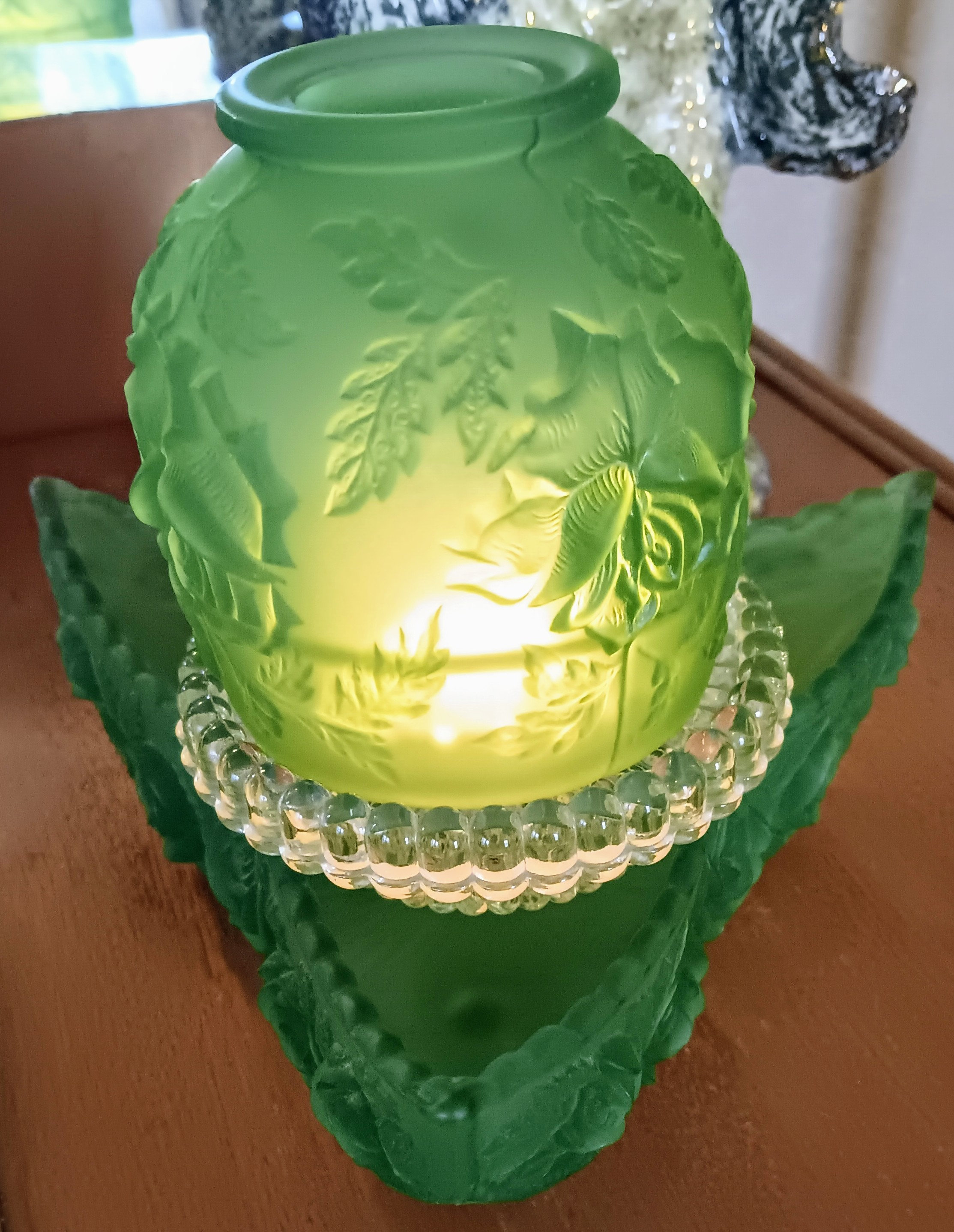 L. G. Wright Fenton Green Rose Fairy Lamp RARE - Etsy