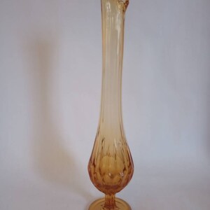 Vintage Fenton Colonial Amber Thumbprint Pedestal Swung Stretch Glass Vase 16&quot;