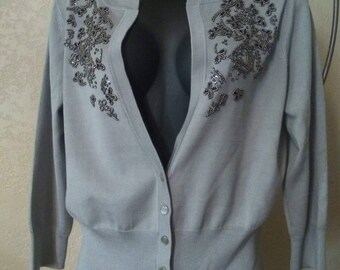 Talbot&#39;s Gray Cardigan Sweater beaded Size M