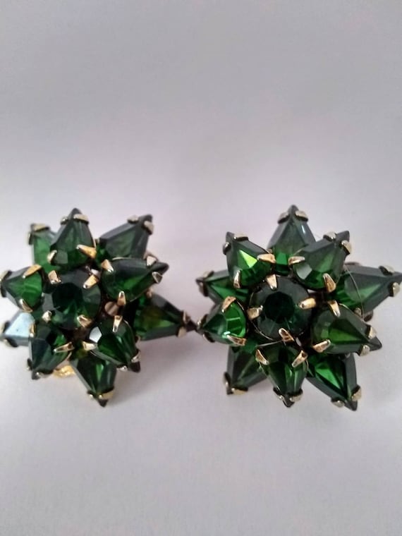 Vintage Adele Simpson Green  Clip on Earrings Rare - image 1