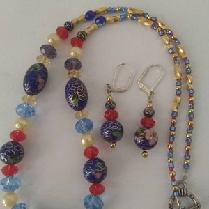 Vintage Hand Painted Glass Beads Necklace & Earrings Set