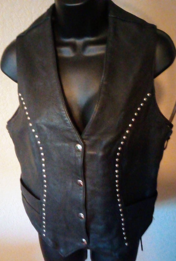 Unik Black Leather Biker Rocker Vest Women's Size 