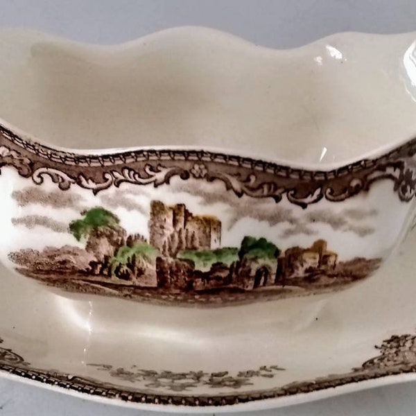 Vintage Old Britain Castles Gravy Boat Brown China Dinnerware