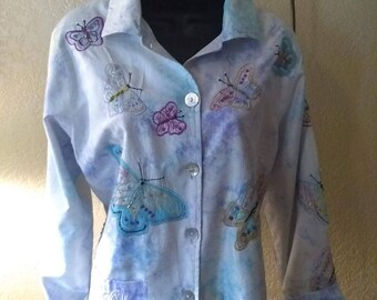 Parsley & Sage Jacket Embellished Embroidered Silk Butterfly Sequin Pastel Size Large.