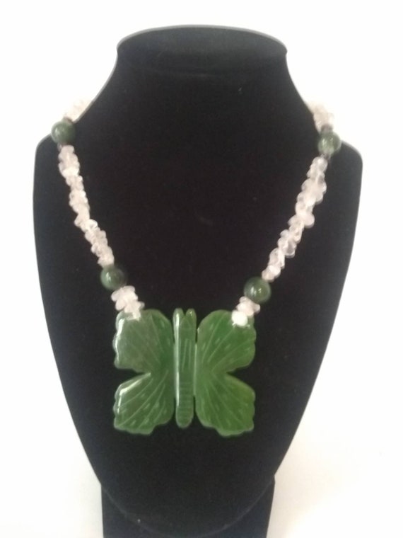 Vintage Jade Butterfly Necklace Boho Amethyst Fes… - image 8