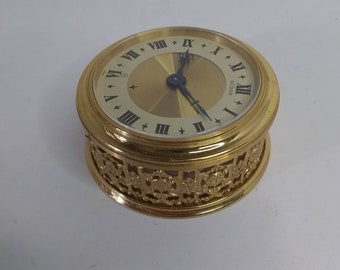 Le Coultre c. 1970 Gold Swiss 8 Day Alarm Clock