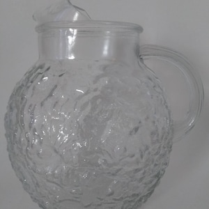 Vintage Ball Pitcher MILANO Glass with Lip Ice Bark Textured Crinkle Glass Clear Mid Century Beverage Cocktail Drinks