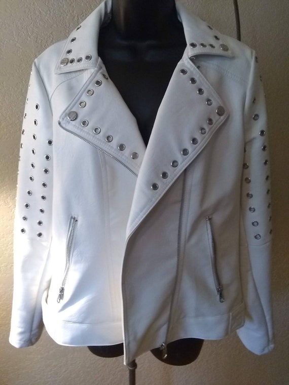 Fabulous Steve Madden Jacket White Studded Biker Size L