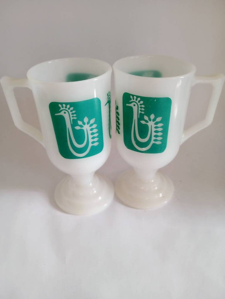 Federal Milk Glass and Turquoise Rooster Coffee Mugs - Etsy