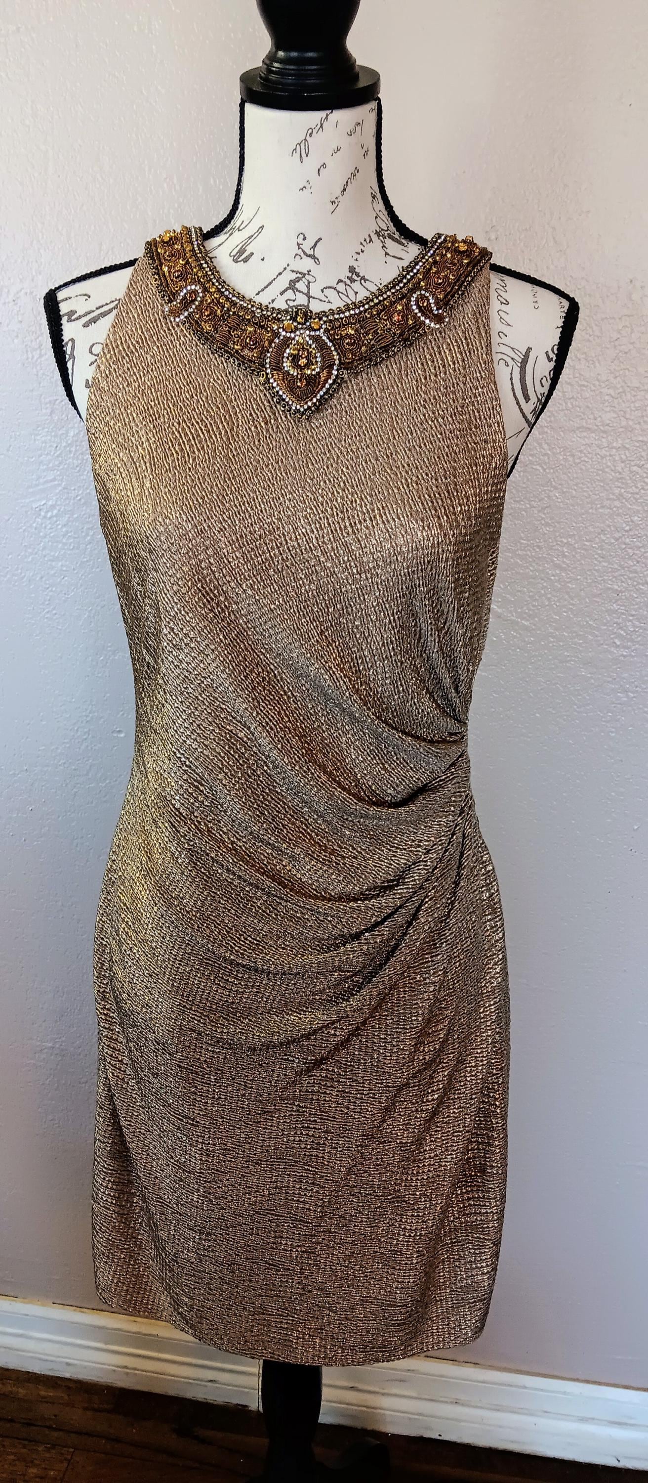 david meister gold cocktail dress David Meister