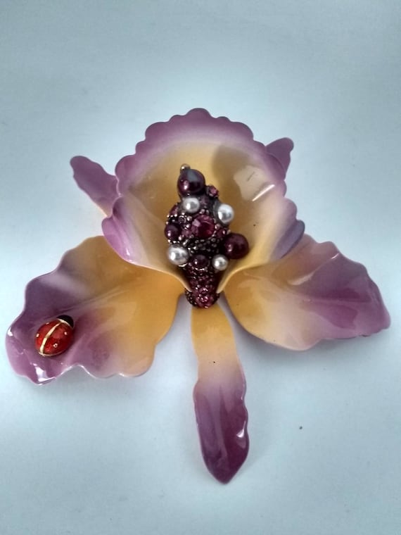 Joan Rivers Beautiful Pin Enamel Brooch Orchid Lad