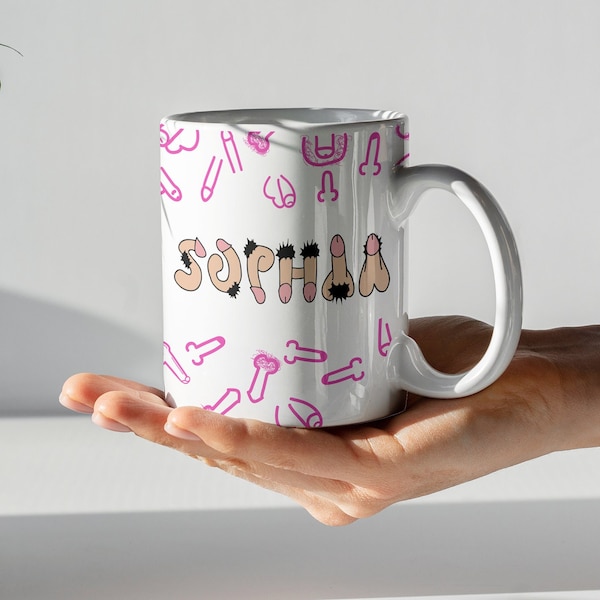 Personalised Penis Willy Typography Mug Novelty Gift Pink Black