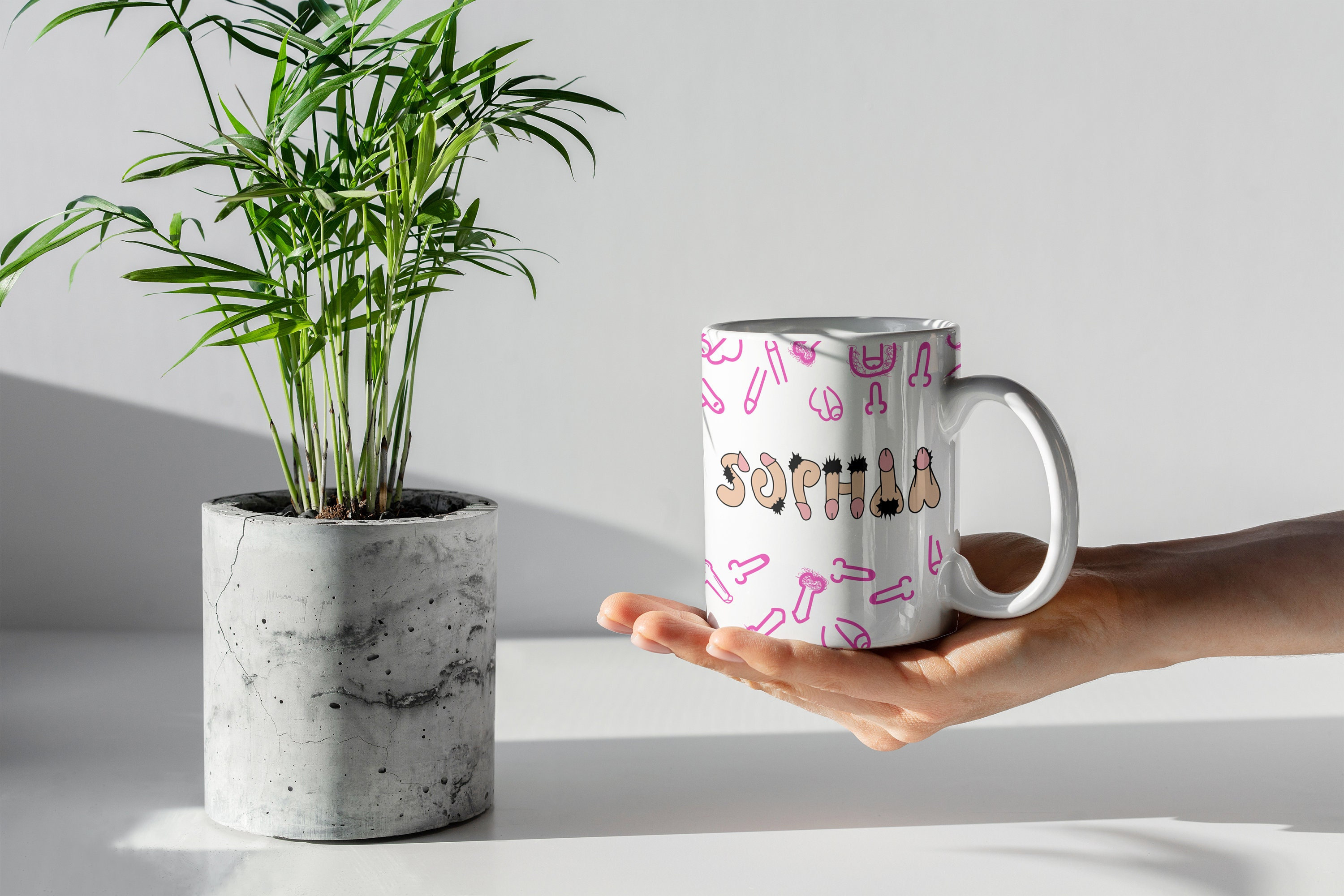 Personalised Penis Willy Typography Mug Novelty Gift Pink Black
