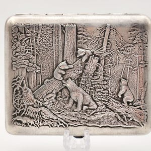 Portasigarette Mattina nella foresta di pini Scatola per fumatori vintage Orsi Tabacco URSS