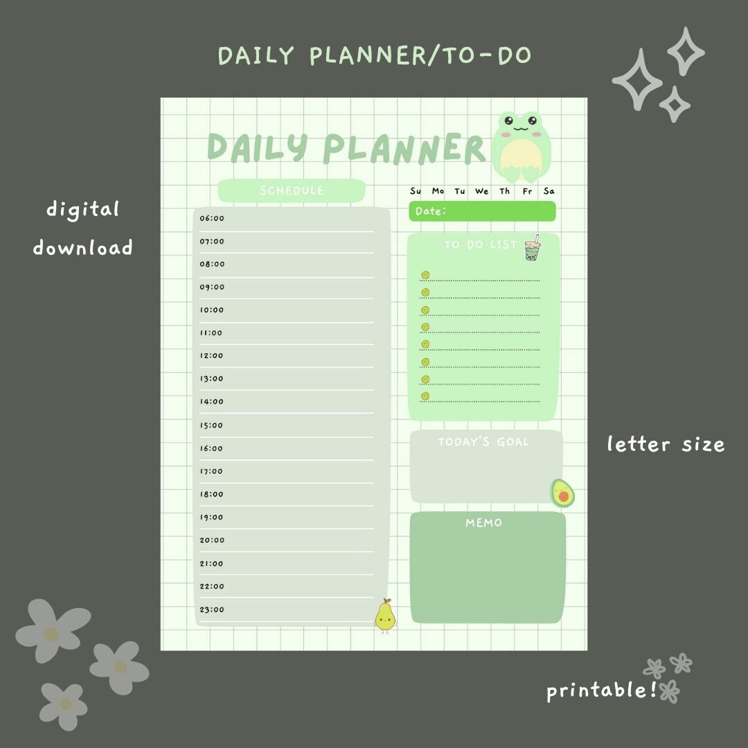 Cute Avocado Daily Planner Printable Stationary Instant Download iPad