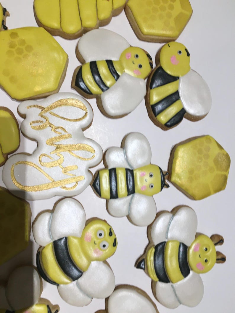 Bee Themed Baby Shower Cookies – Custom Honey Bee and Beehive Sugar ...