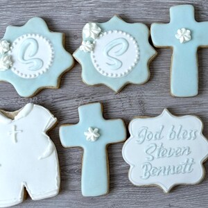 Boy Baptism Cookies – Custom Christening Favors – Blue Cross Sugar Cookies with Name – Religious Baby Shower Treats