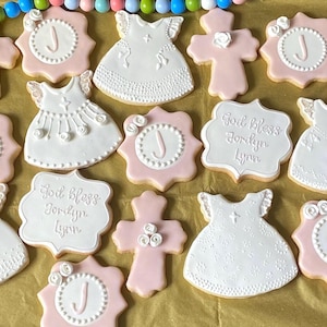 Elegant  Baptism  and   Communion Sugar Cookies   Personalized   Baby Shower Birthday Girl Boy  Biscuits