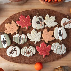 Thanksgiving Autumn pumpkin  Sugar Cookies – Pumpkin and Leaf Shaped Cookies for Fall Celebrations 1 dzn