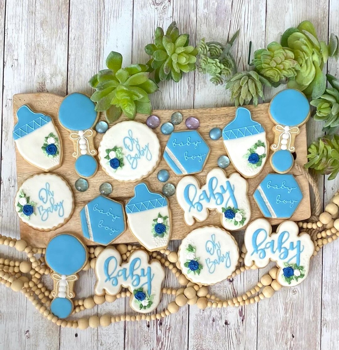 Baby Shower Cookies - Customyellow White Blue Baby Shower Sugar Cookies ...
