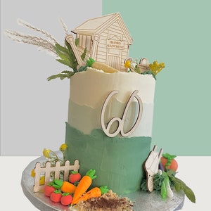 Shed Garden Allotment Yard Wooden Cake Topper Set Fence Charm Number Age Personalised