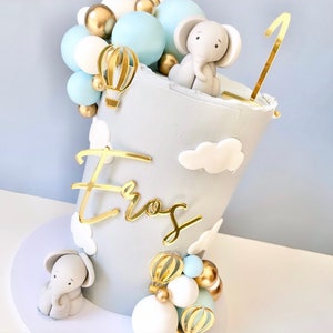 Mongolfiere Battesimo Compleanno Acrilico Legno Torta Topper Set Ciondolo Personalizzato