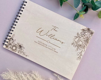 Wooden Personalised Wedding Engraved Guest Book Mr and Mrs
