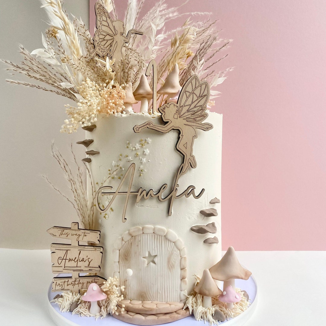 Fairy Magical Wooden Cake Topper Set Charm Number Age Personalised