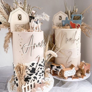 Barn Farm Yard Wooden Cake Topper Set Fence Charm Number Age Personalised