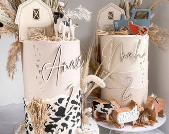 Barn Farm Yard Wooden Cake Topper Set Fence Charm Number Age Personalised