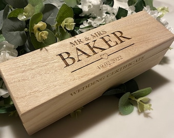 Personalised A4 Wedding Certificate Box Gift Mr and Mrs
