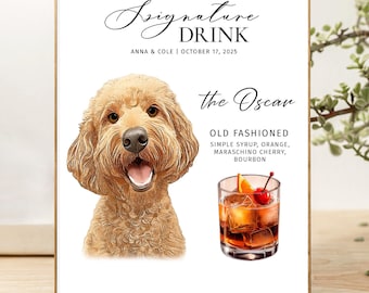 Dog custom drink sign Dog signature drink sign Dog signature cocktail Custom pet bar menu sign Wedding sings drink menu name pet
