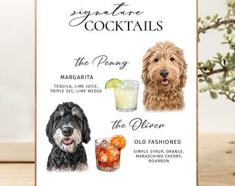 Dog signature cocktail Dog custom drink sign Dog signature drink sign Custom pet bar menu sign Pet custom drink Two pets + Two drinks