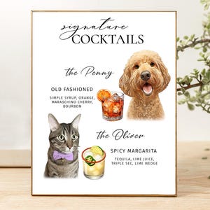 Pet signature cocktail Cat custom drink sing Dog signature drink sing Custom pet bar menu sing Dog custom drink Two pets + Two drinks