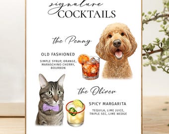 Pet signature cocktail Cat custom drink sing Dog signature drink sing Custom pet bar menu sing Dog custom drink Two pets + Two drinks