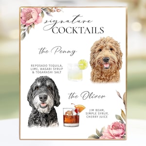 Menú de bebidas exclusivas para bodas Nombres de bebidas exclusivas para bodas Letrero de bebida exclusiva para perros Bebida personalizada para perros Cóctel exclusivo para perros Barra personalizada para mascotas