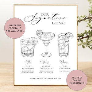 "Hochzeits-Cocktail-Schild ""Cocktail-Bar-Speisekarte"" benutzerdefiniertes Cocktail-Zeichen Skizzen-Getränkemenüzeichen Hochzeitsbarzeichen Minimalist-Cocktailbar-Speisekarte."