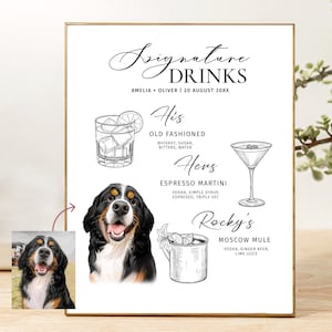 Boissons personnalisées His Hers and Dog Boisson signature pour mariage chanter pour chien Carte de cocktails signature Carte de bar pour chiens personnalisée Enseigne de bar signature pour mariage