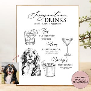 Cocktails signature pour chiens Boisson signature pour mariage chantant Cocktail signature Hers and Dog Menu de bar pour chiens personnalisé Enseigne de bar pour mariage Boissons personnalisées pour chien