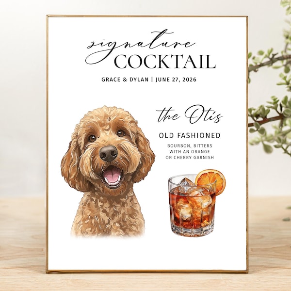 Dog custom drink sign Dog signature drink sign Dog signature cocktail Custom pet bar menu sign Wedding sings drink menu name pet