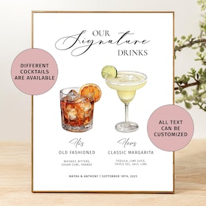 Signature Cocktails Namensschild für die Hochzeit Getränkekarte Cocktails Bar Namensschilder Hochzeit Cocktailkarte Cocktailkarte Cocktails