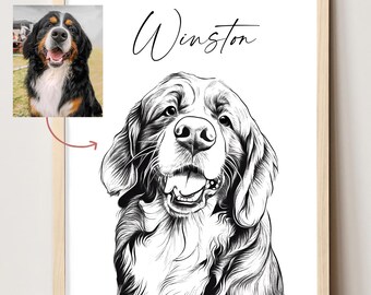 Custom portrait outline drawing of dog Custom line drawing from photo Dog line drawing portrait custom Dog outline drawing Cat line drawing