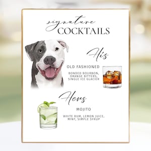 Letrero de bar con firma de perro Letrero de bebida personalizado para perro Letrero de bebida con firma de perro Letrero de menú de bar para mascotas personalizado Bebida personalizada para mascota perro + Dos bebidas Letrero de boda